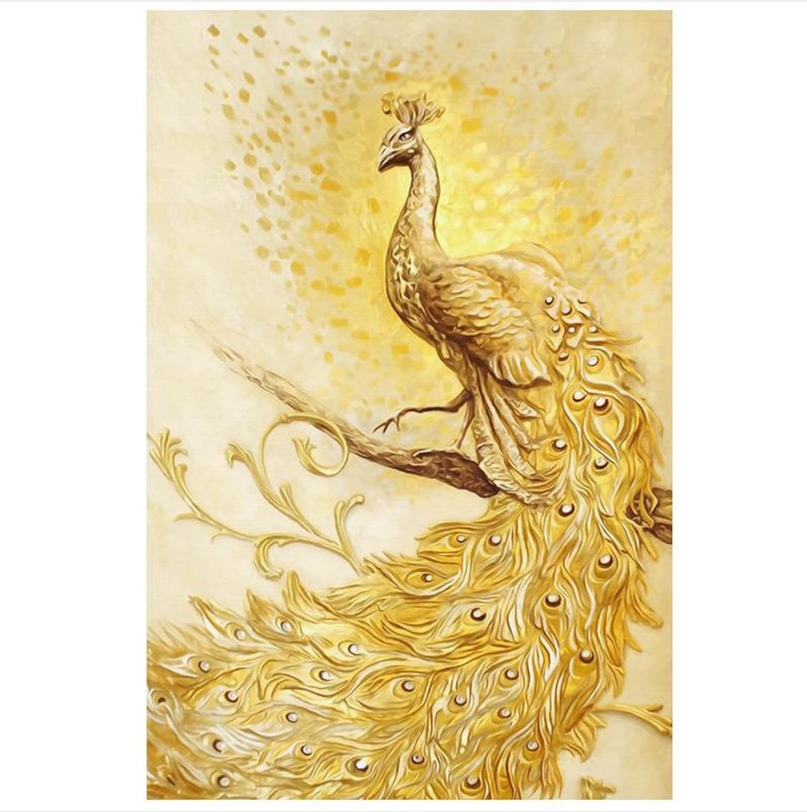 Set of 3 Golden Peacock White Gold Flower Vast Wall Decor Etsy