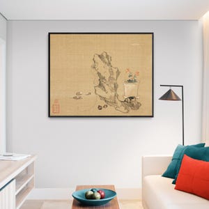 ジュ・リアン作「花とエキゾチックな岩」、清朝時代の中国色彩筆画複製キャンバスプリント壁アートホームデコレーション