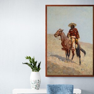 A Mexican Vaquero by Frederic Remington, Cowboy on Horse Painting, Western Life, Mexican Ethnic Costume Canvas Print Wall Art