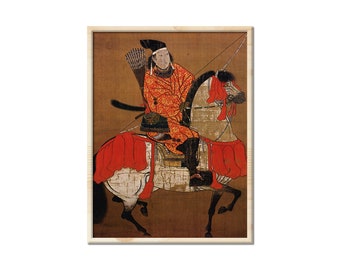 Antique Japanese Painting of Samurai Canvas Print Wall Art, Portrait of Ashikaga Yoshihisa, 9th Shogun of the Ashikaga Shogunate Wall Art