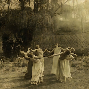 Circle Dancing of Witches Vintage Photograph Canvas Print Wall Art, Nature Goddess Dancing Old Photograph Wall Art, Witches Photograph