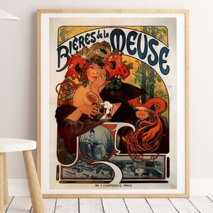Alphonse Mucha Art Nouveau Print - Bieres de la Meuse by Alphonse Mucha Print Art Nouveau Poster, Alphonse Prints, Mucha Poster