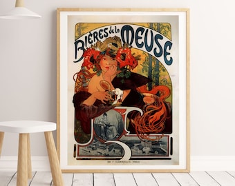 Alphonse Mucha Art Nouveau Print - Bieres de la Meuse by Alphonse Mucha Print Art Nouveau Poster, Alphonse Prints, Mucha Poster