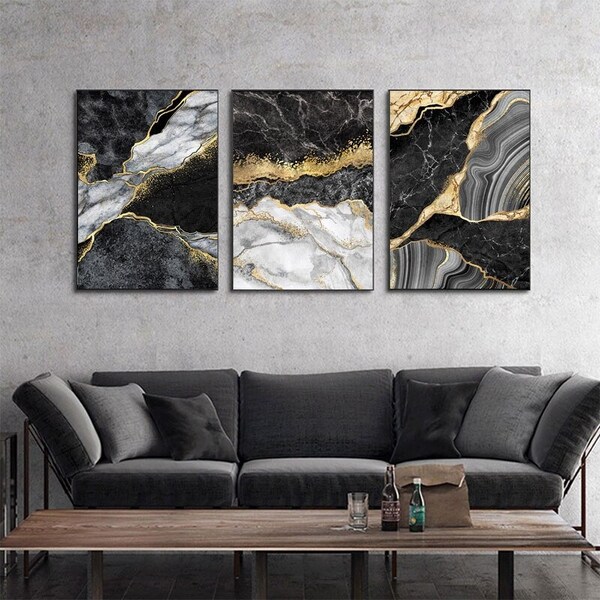 Black Gold Abstract Canvas Wall Art - Etsy