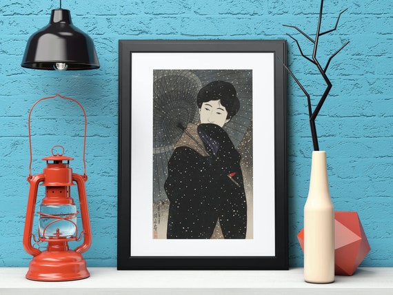 伊東深水版画、雪の夜、伊東深水画