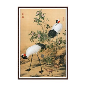 White Crans with Red Crown Chinese Painting, Giuseppe Castiglione, Qing Dynasty Royal Painter, Italian, Chinese Bird Art Canvas Print