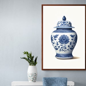 Chinoiserie Vase Prints, blue and white Porcelain Chinoiserie art print, Chinoiserie ginger jar print, French Chinoiserie Vase Prints