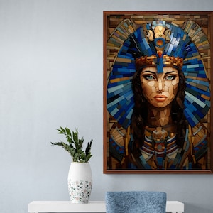 Ancient Egyptian Cleopatra Mosaic Art Canvas Art Print, Ancient Egyptian Cleopatra Mosaic Cubism Art Wall Decor, Ancient Egyptian Cleopatra