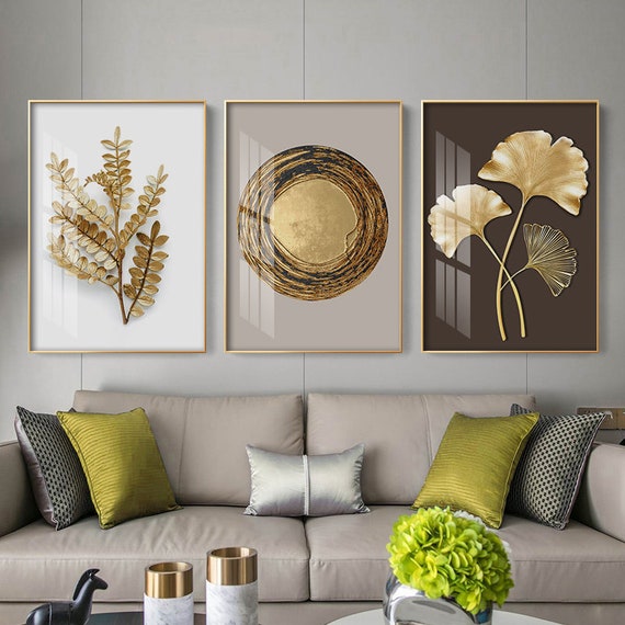 Deluxe Golden Botanical Prints Leaves Flower Wall Decor Etsy