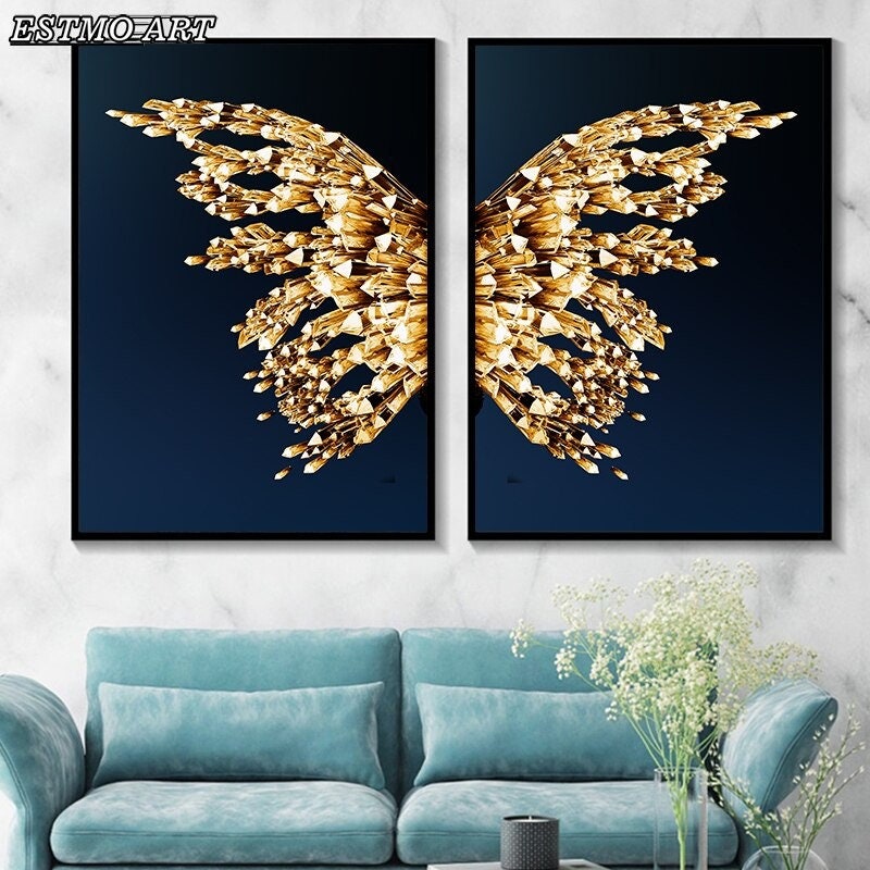 Gold Butterflies Set Of 3 Huge Square Wall Art –