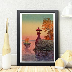Tsuchiya Koitsu Ukiyo e Prints -  Fishing Boat Returning at Sunset, Yabase 1940 by Tsuchiya Koitsu, Japanese modern Ukiyo e prints