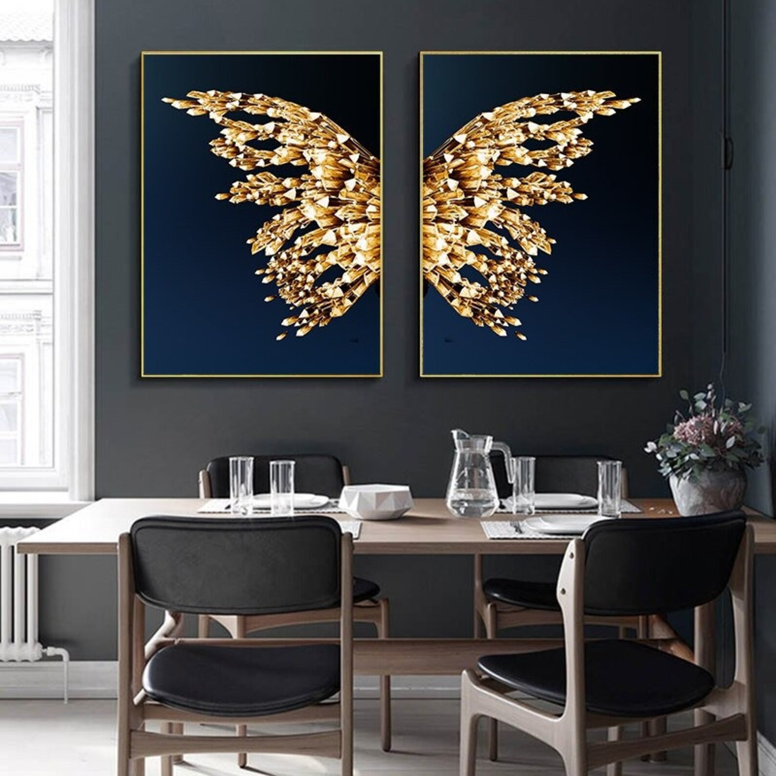 Set of 2 Abstract Gold Butterfly Wall Decor Abstract Canvas Etsy