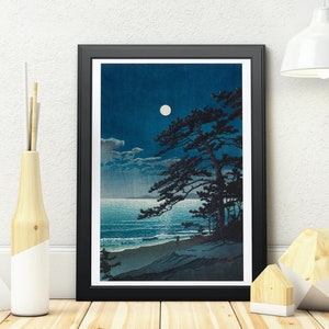 Kawase Hasui Drucke Frühlingsmond am Ninomiya Strand 1932 von Kawase Hasui Hasui Holzschnitt Japan Holzschnitt Hasui Kawase, Japan Holzschnitt