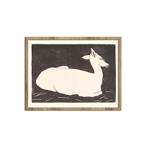 Deer Vintage Wall Art, Black And White Woodcut, Antique Animal Block Print, Wildlife Wood Engarving Print Canvas Wall Art