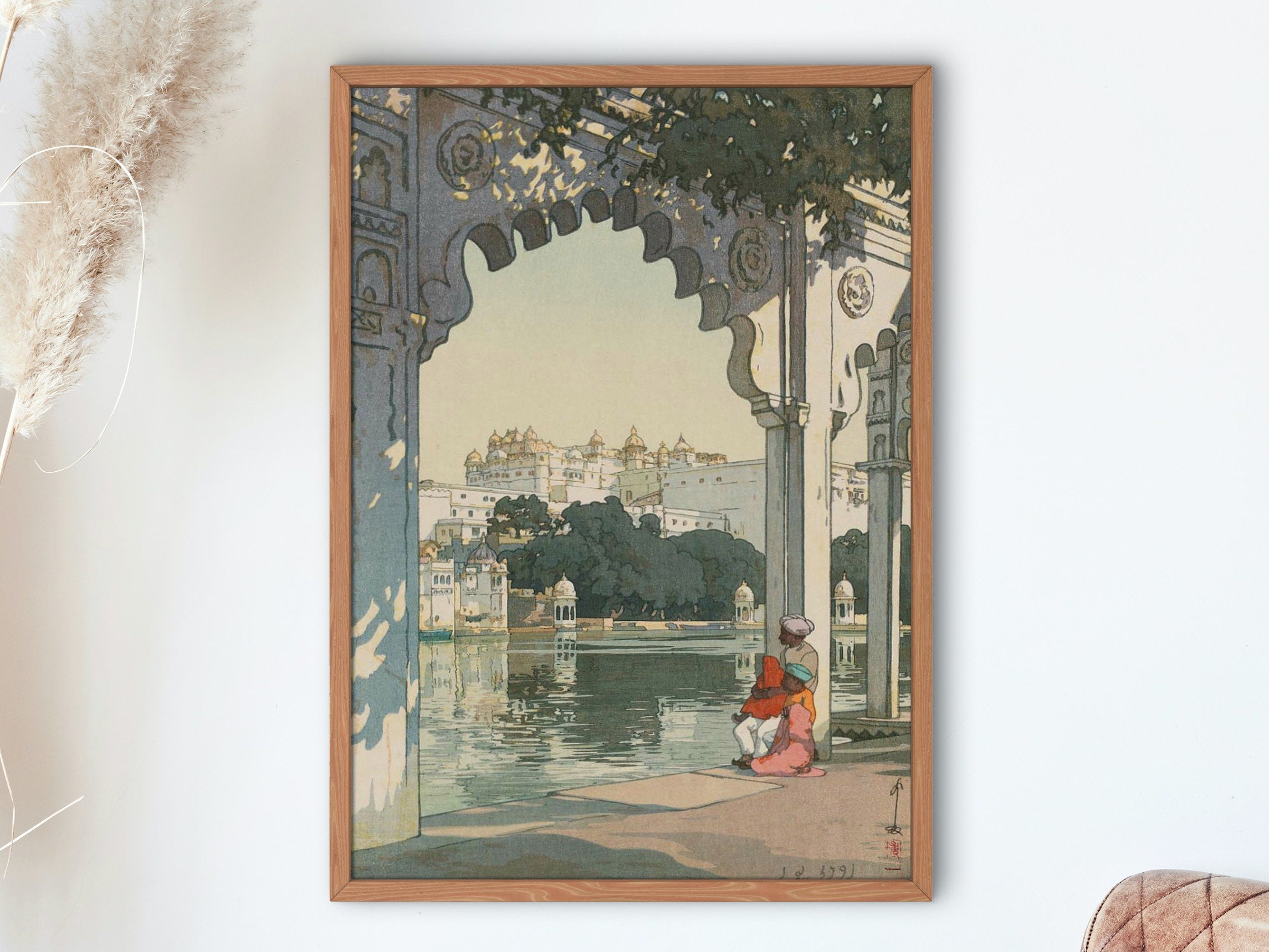 吉田博、【ウダイプールの島御殿】、希少な大判額装用画集より、美品 吉田博 インド・東南アジアシリーズより ウダイプルの城 1931年