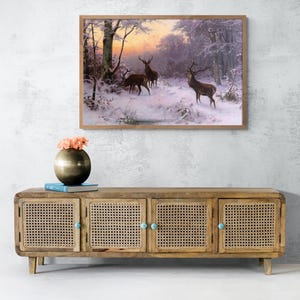 Deer in a Winter Woodland, Wildlife, Deers in Snow, Winter Scene, Animal Art, Snowy Forest Deer by Arthur Thiele Canvas Print Wall Art