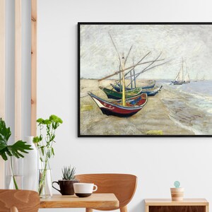 Barcos de pesca en la playa, Impresión de póster de Saintes-Marie-de-la-Mer de Vincent Van Gogh, Impresión de lienzo de Vincent Van Gogh, Póster de Vincent Van Gogh