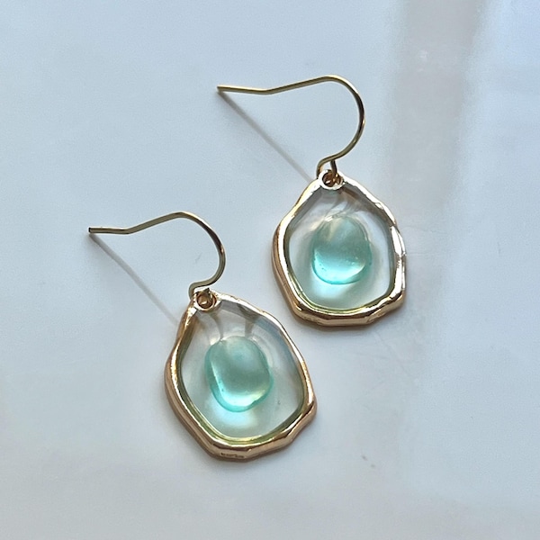 AQUA Sea Glass Earrings, Gifts for her, Mother's Day Gift, Summer Jewelry, Summer Earrings, Coastal Jewelry, Vacation Earrings, Gift Idea