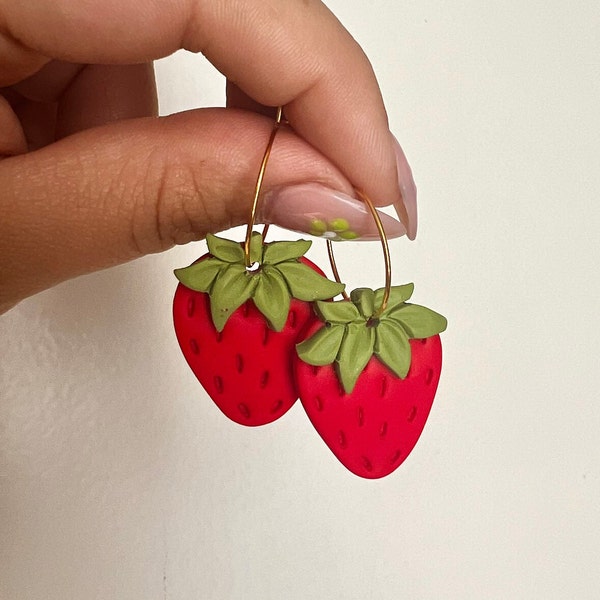 Strawberry Earrings, Summer Earrings, Earrings, Hoop Earrings, Statement Earrings, Clay, Polymerclay | Nathalie's studio