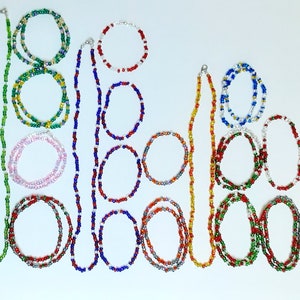 Holiday Bracelets & Necklaces, Message Coded in Binary, Stretch, Stackable, and Wrap in Various Sizes, Silver Lined Glass Seed Beads