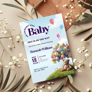 Invitation de fête de naissance d'ours MODIFIABLE | Nous pouvons attendre l'invitation d'ours | Ours en peluche bleu | | Modèle imprimable ou imprimé | BB77