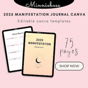 2025 Manifestation Journal | Yearly Intentions Visioning Workbook | Vision Board, Law of Attraction | Grimoire Journal | editable Planner