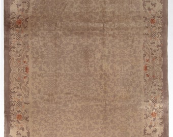 Tappeto antico cinese Art Déco annodato a mano in lana, 9'x11'