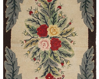 3x6 Brown and Beige Rose Floral Pattern Vintage American Hook Rug ARI-500787