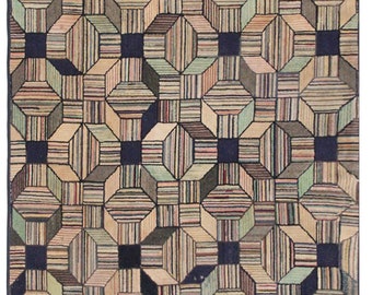 Vintage American Hooked Rug ARI-500797 Geometric art deco American antique area rug.