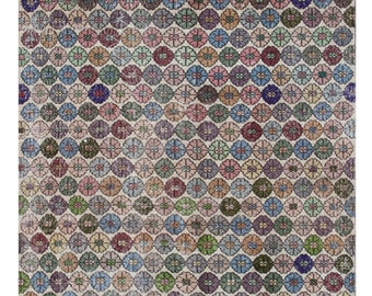 Geometric Vintage Turkish Wool Low Pile Area Rug ARI-15702