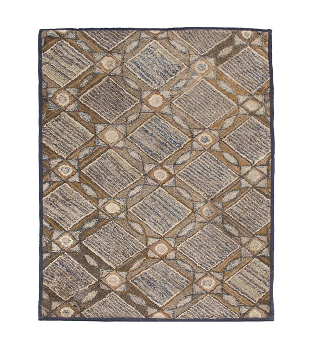 3x4 Brown Geometric Checkered Vintage American Hooked Rug ARI-6815 - Etsy