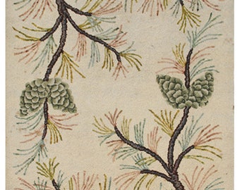 2x4 Beige Cream Nature Branches Acorn Design Vintage American Hooked Rugs ARI-500788