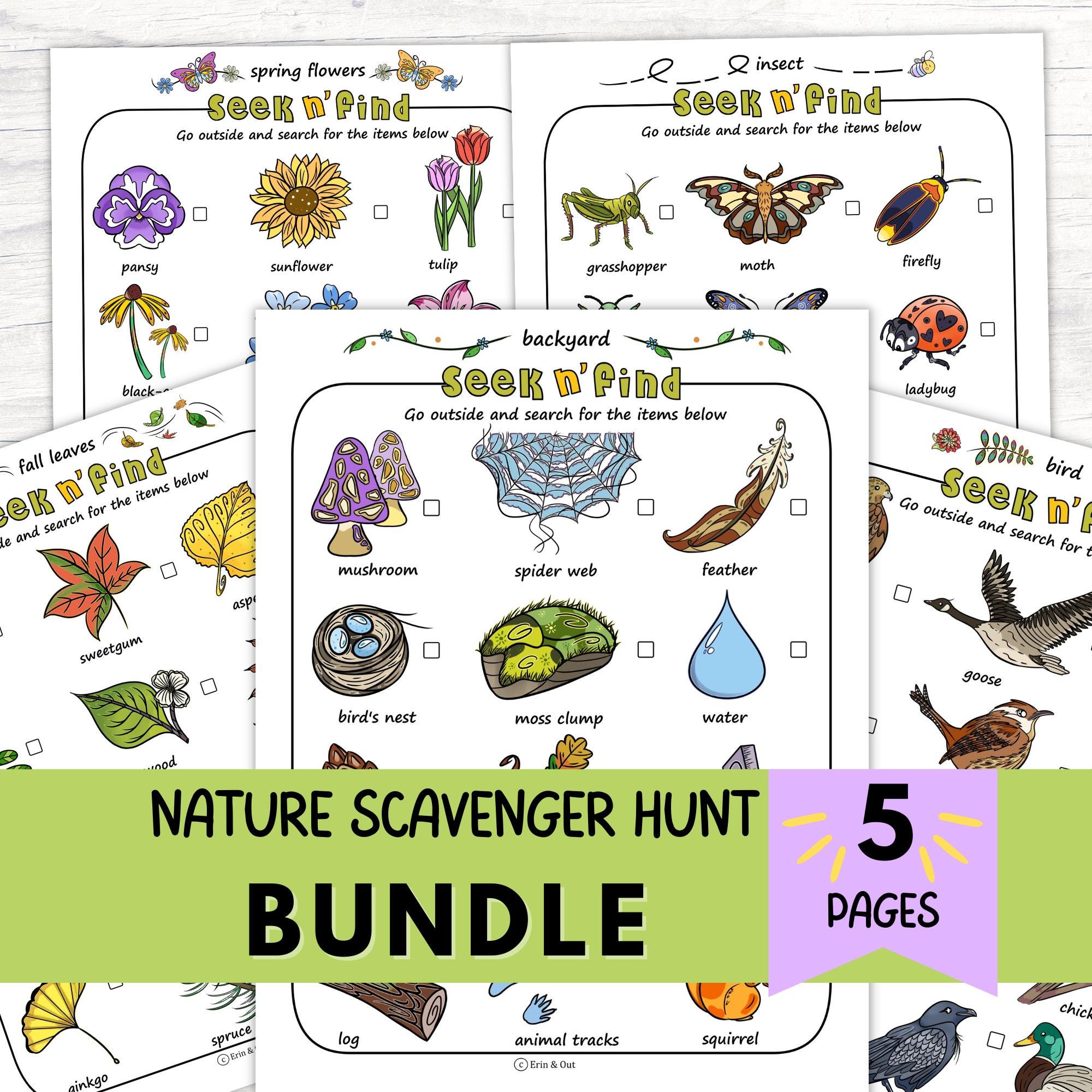 Nature Scavenger Hunt Printable for Kids Backyard Scavenger Hunt Worksheet Bundle Montessori Nature Learning Resources Instant Download