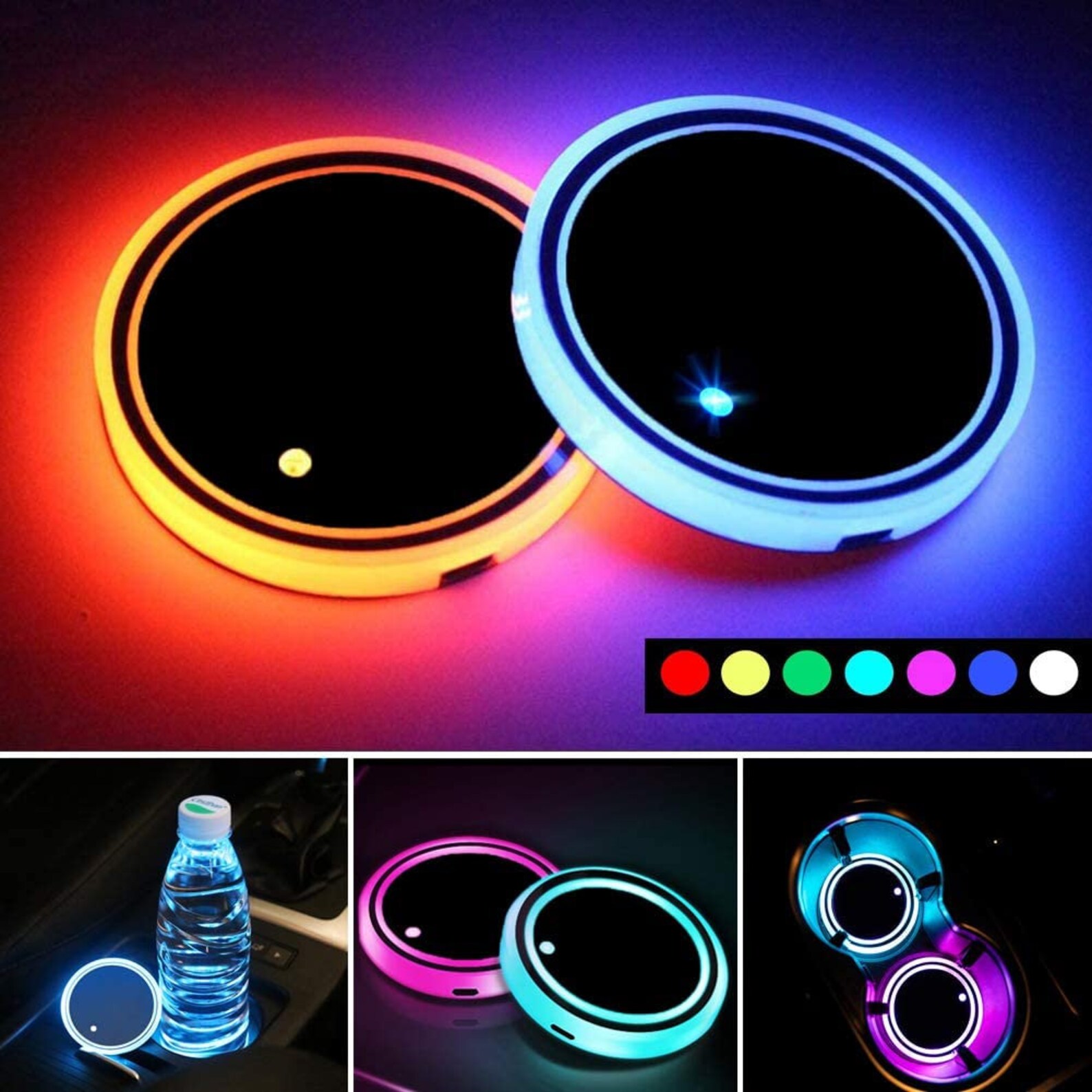 LED Car Cup Holder Lights 7 Colors Changing USB Charging Mat Etsy