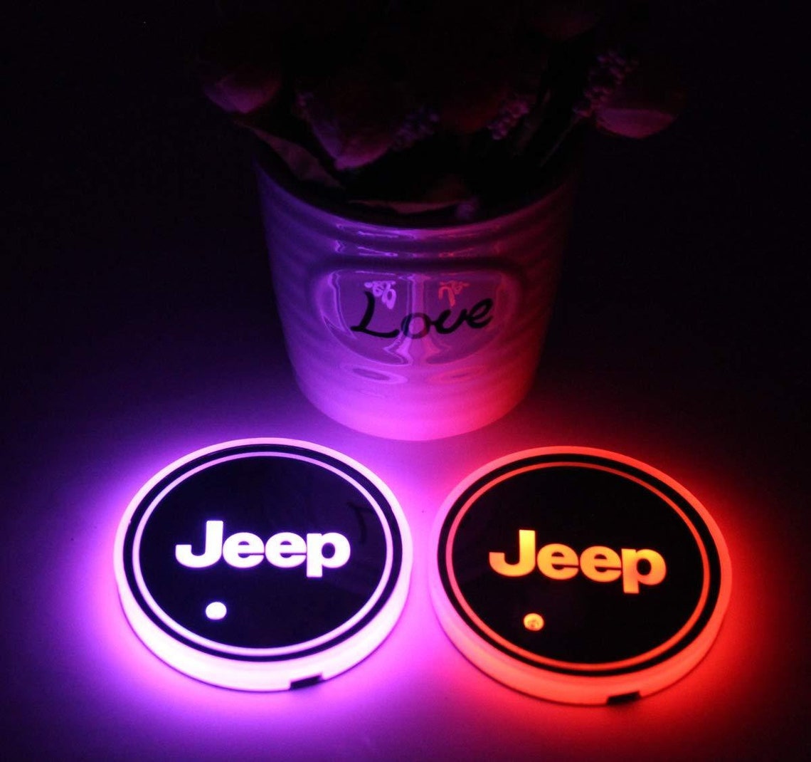 LED Jeep Cup Holder Lights 7 Colors Changing USB Charging Mat Etsy