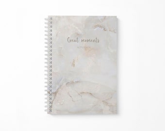 Notebook with ring binding in DIN A5 made of environmentally friendly paper, light marble