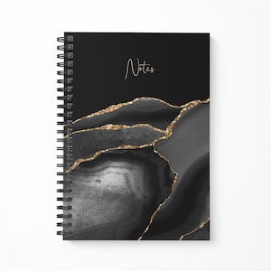 Notizbuch mit Ringbindung in DIN A5 aus umweltfreundlichem Papier, Marmor dunkel