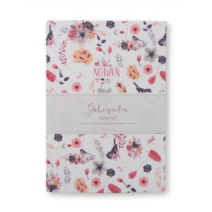 Cuaderno de notas, cuaderno de bocetos, agenda floral, estampado de verano, DIN A5, papel de alta calidad, respetuoso con el medio ambiente, 44 páginas, en blanco