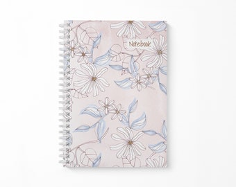 Notebook with ring binding in DIN A5 made of environmentally friendly paper, flowers beige pink