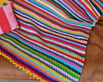 Handmade crochet blanket, colorful Vstitch, bedding, happy blanket, warm, colorful, made with high quality acrylics yarn, cuddly. happy