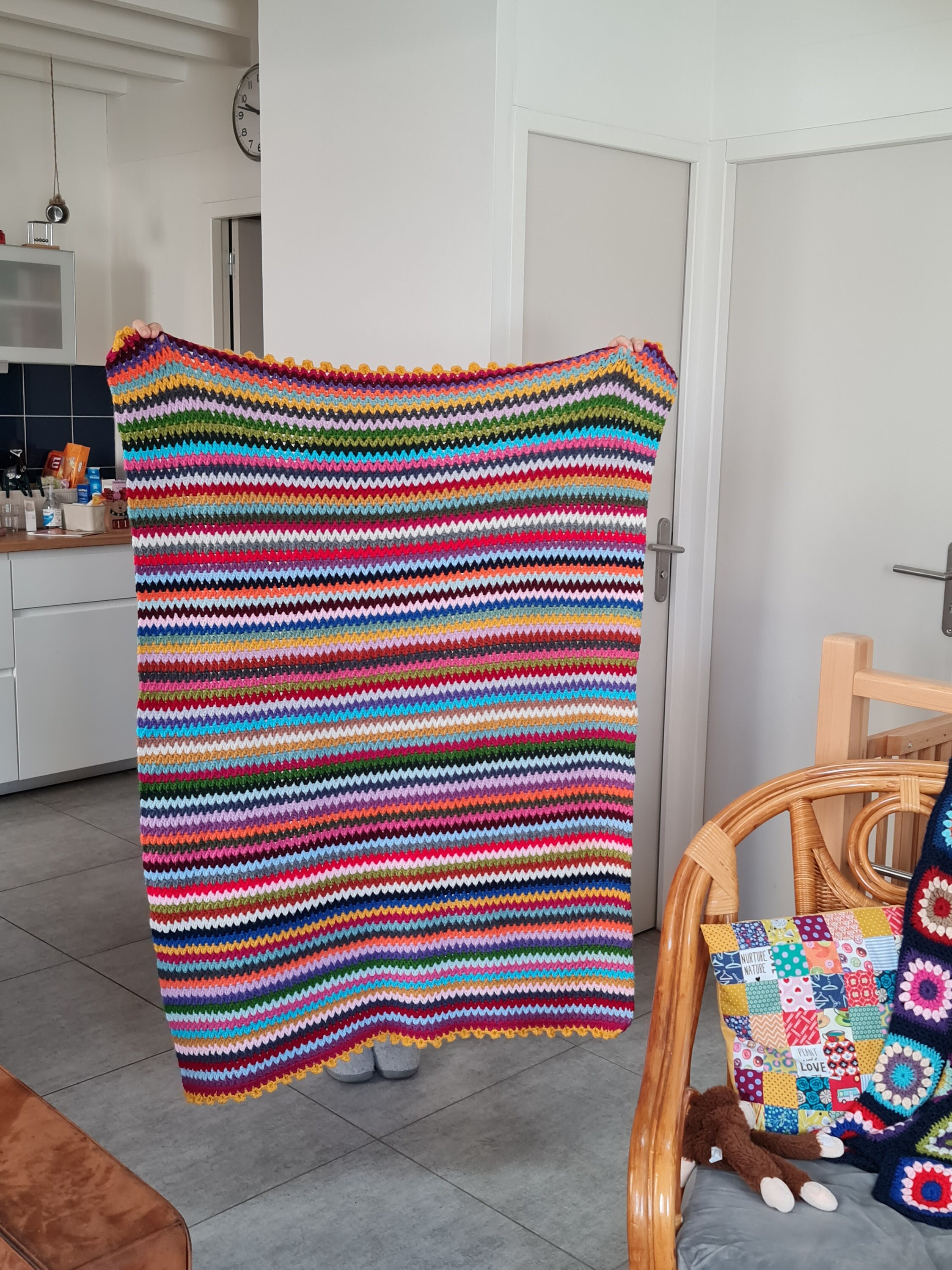Handmade Crochet Blanket, Colorful Vstitch, Bedding, Happy Blanket