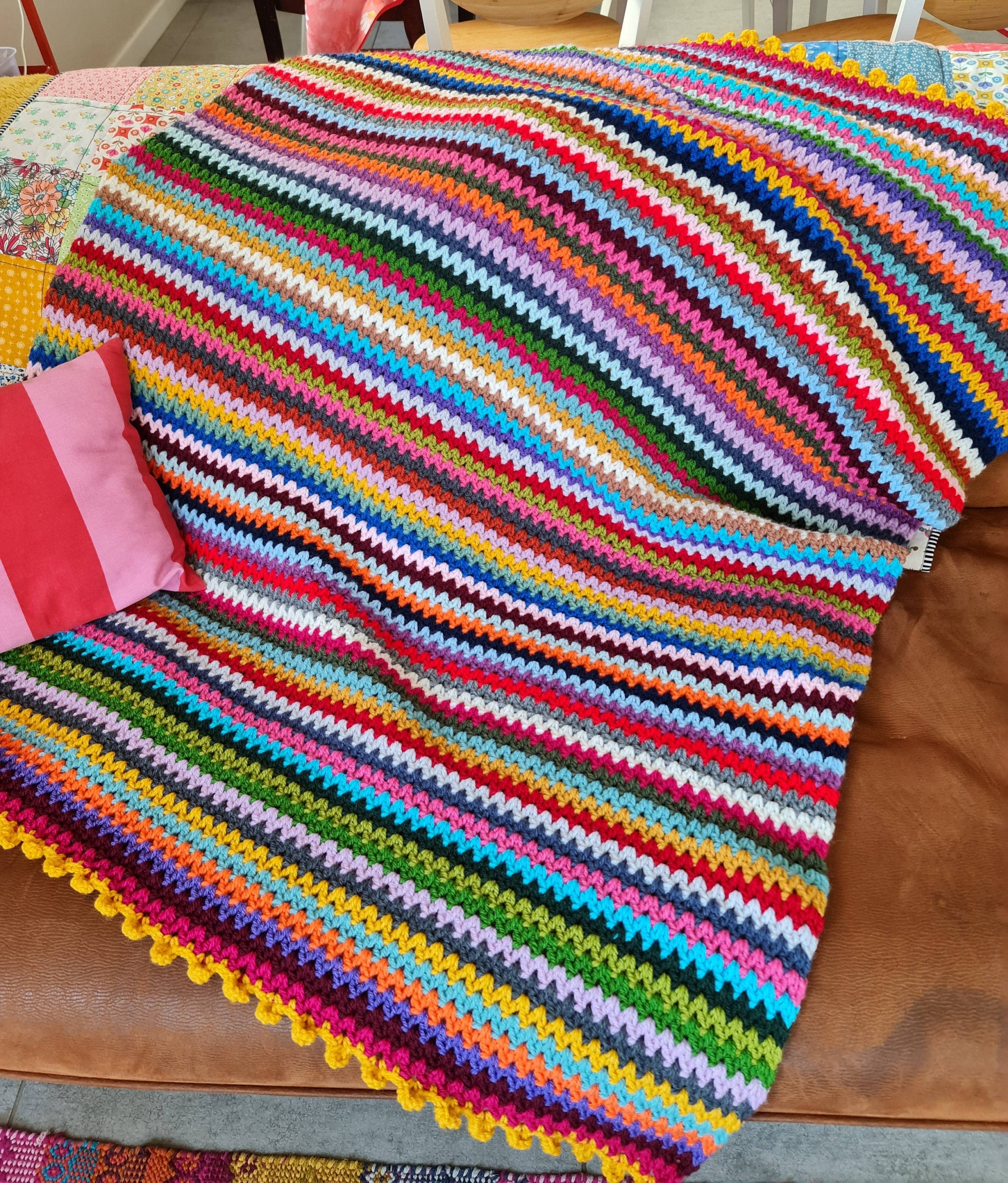 Handmade Crochet Blanket, Colorful Vstitch, Bedding, Happy Blanket