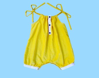 Girl shoulder self tie jumpsuit 1-6 years old toddler romper sewing pattern diaper cover snap button