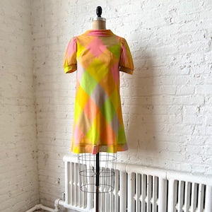 True Vintage 1960s Harlequin Pastel A Line Mini Dress