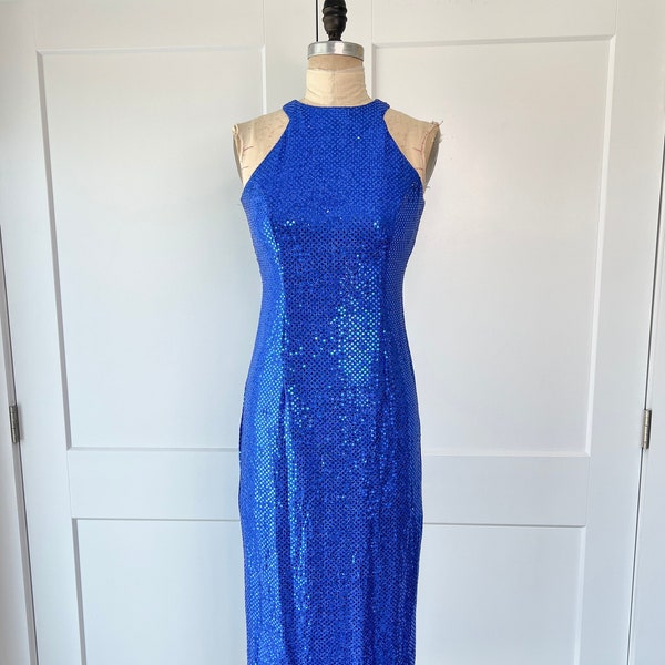 Vintage 1990s S/M Blue Sequin All That Jazz Bodycon Dress