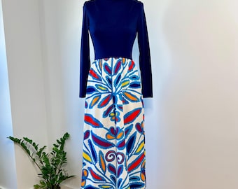 Vintage 1970s Lord & Taylor Floral Maxi Dress: Colorblock Mod Geometric