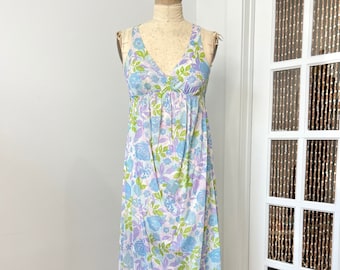 Vintage 1960s/70s S/M Süßes Blumen V-Ausschnitt Negligee Slip Dress