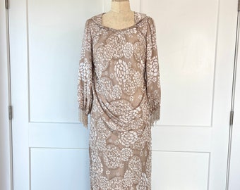 Vintage 1990er / Anfang 2000er Gilar Samt Ausbrenner Floral Geraffte Kleid mit Perlen Handgelenken