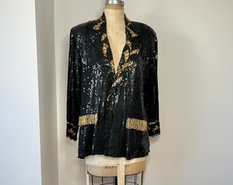Vintage 1980s Black & Gold Silk Blazer
