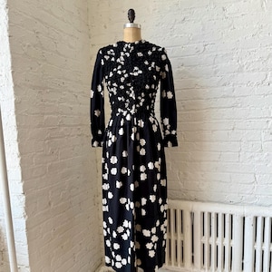 Vintage 1970s Authentic Marimekko Black & White Floral Ruched Dress